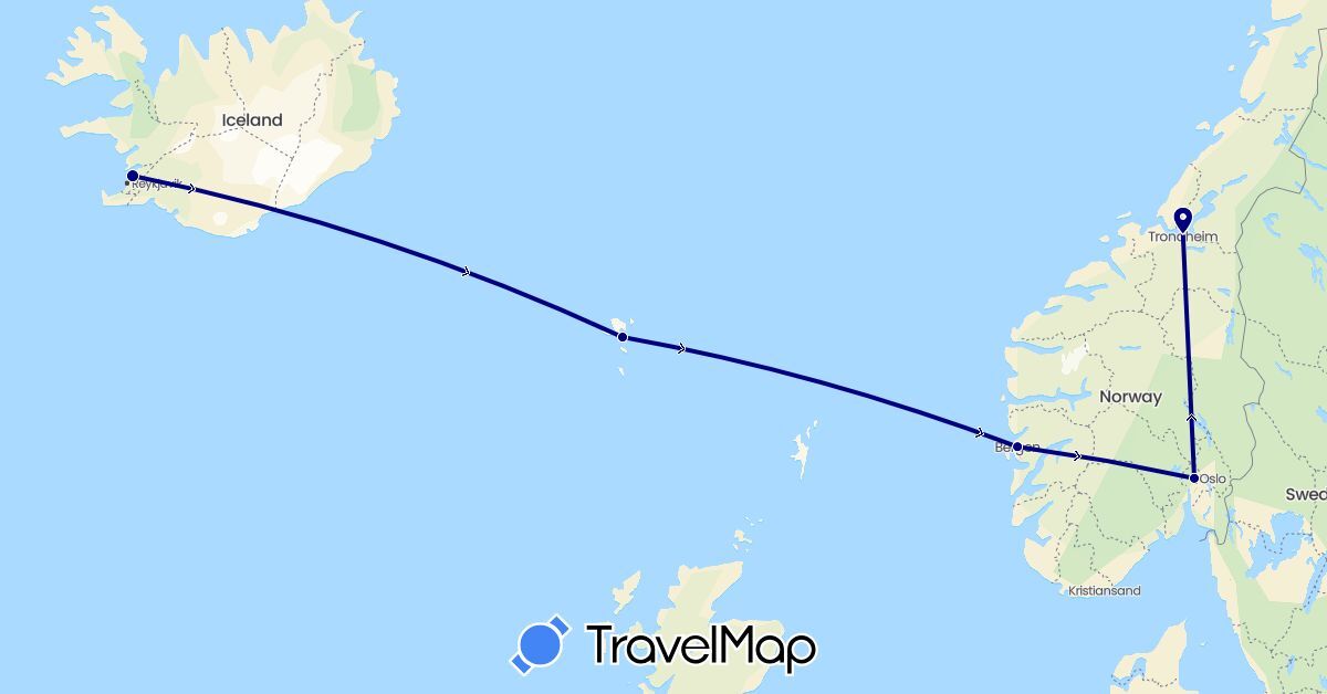 TravelMap itinerary: driving in Faroe Islands, Iceland, Norway (Europe)